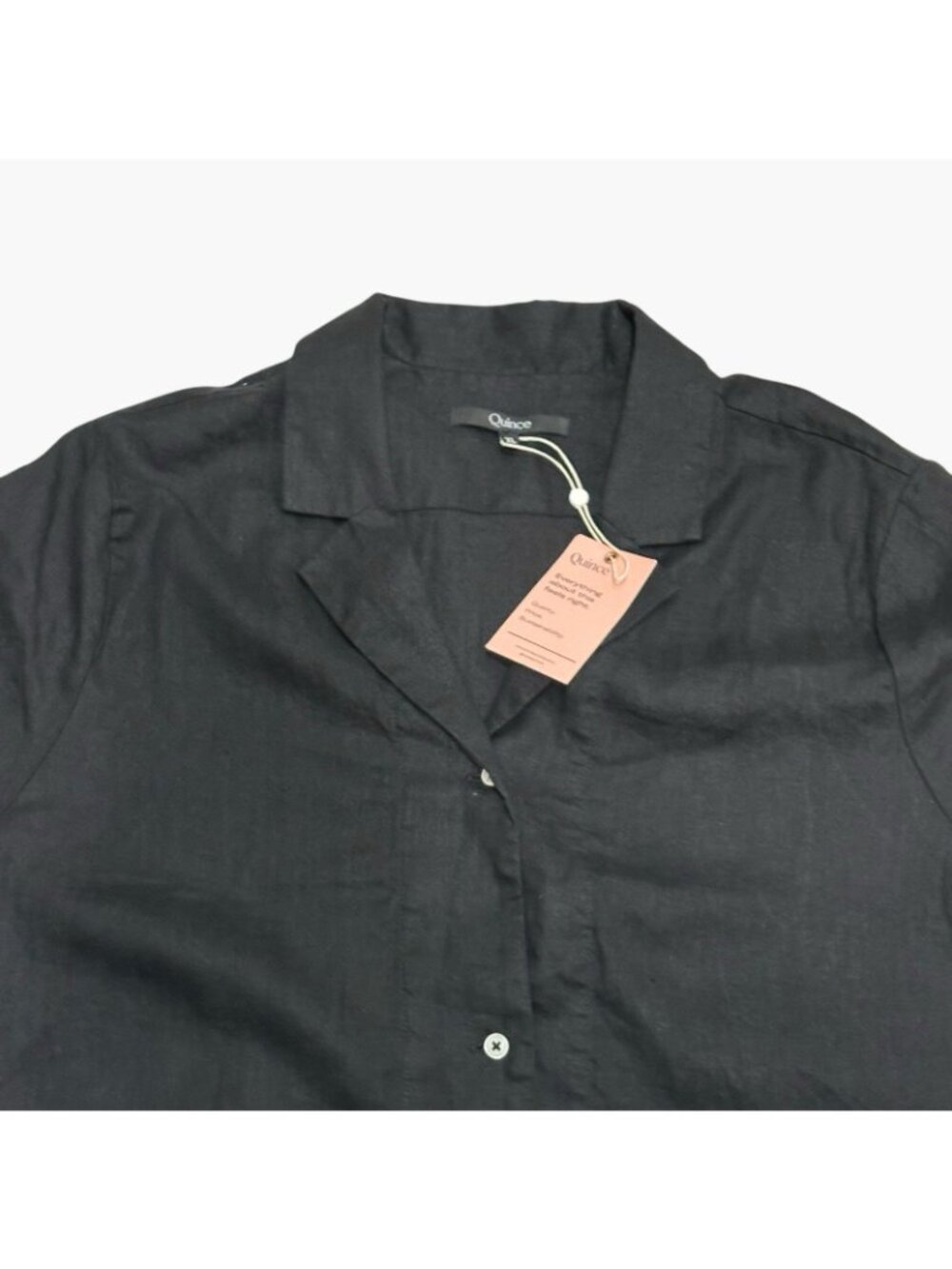Quince Womens 100% Organic Linen Short Sleeve Shirt Black XL Button Down Boxy - Picture 2 of 5